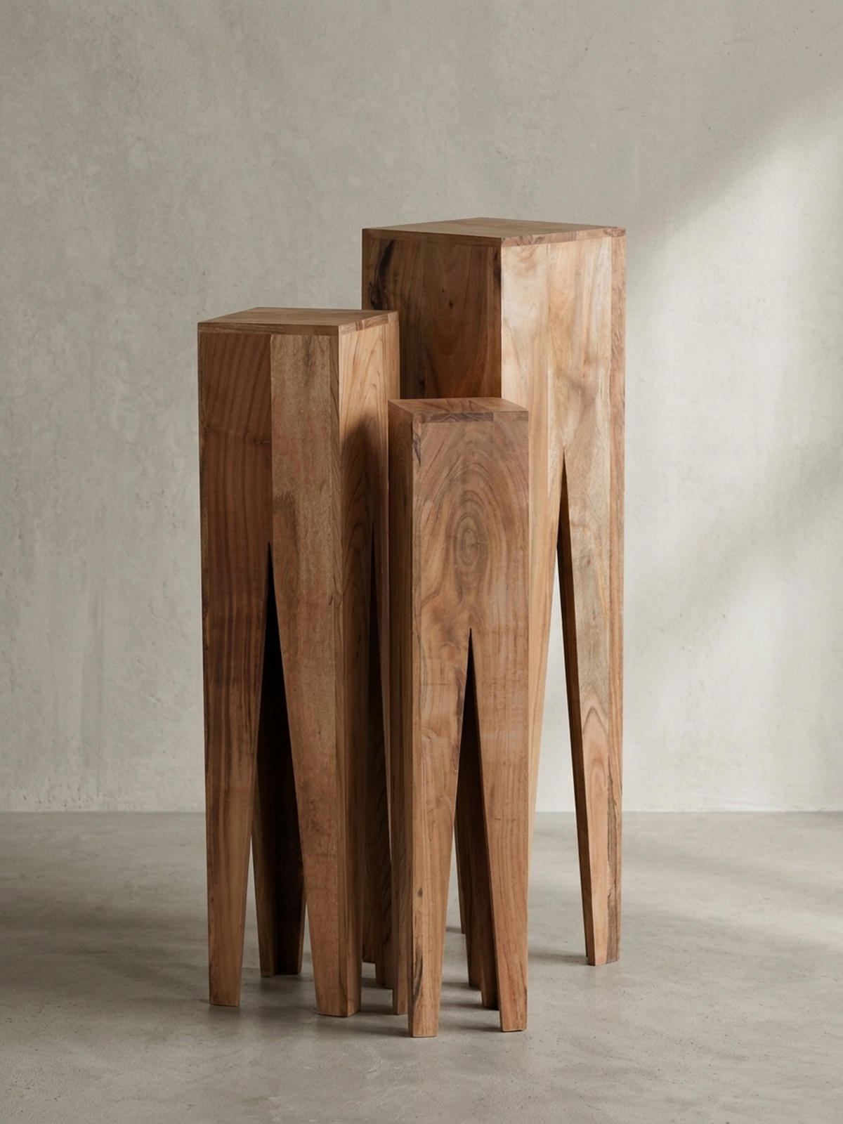 BEISTELLTISCH 3er Set Massivholz Handgefertigt Giraffenbeine, Beige 25x25x100 cm - Beige, Holz (25/25/100cm) - KADIMA DESIGN