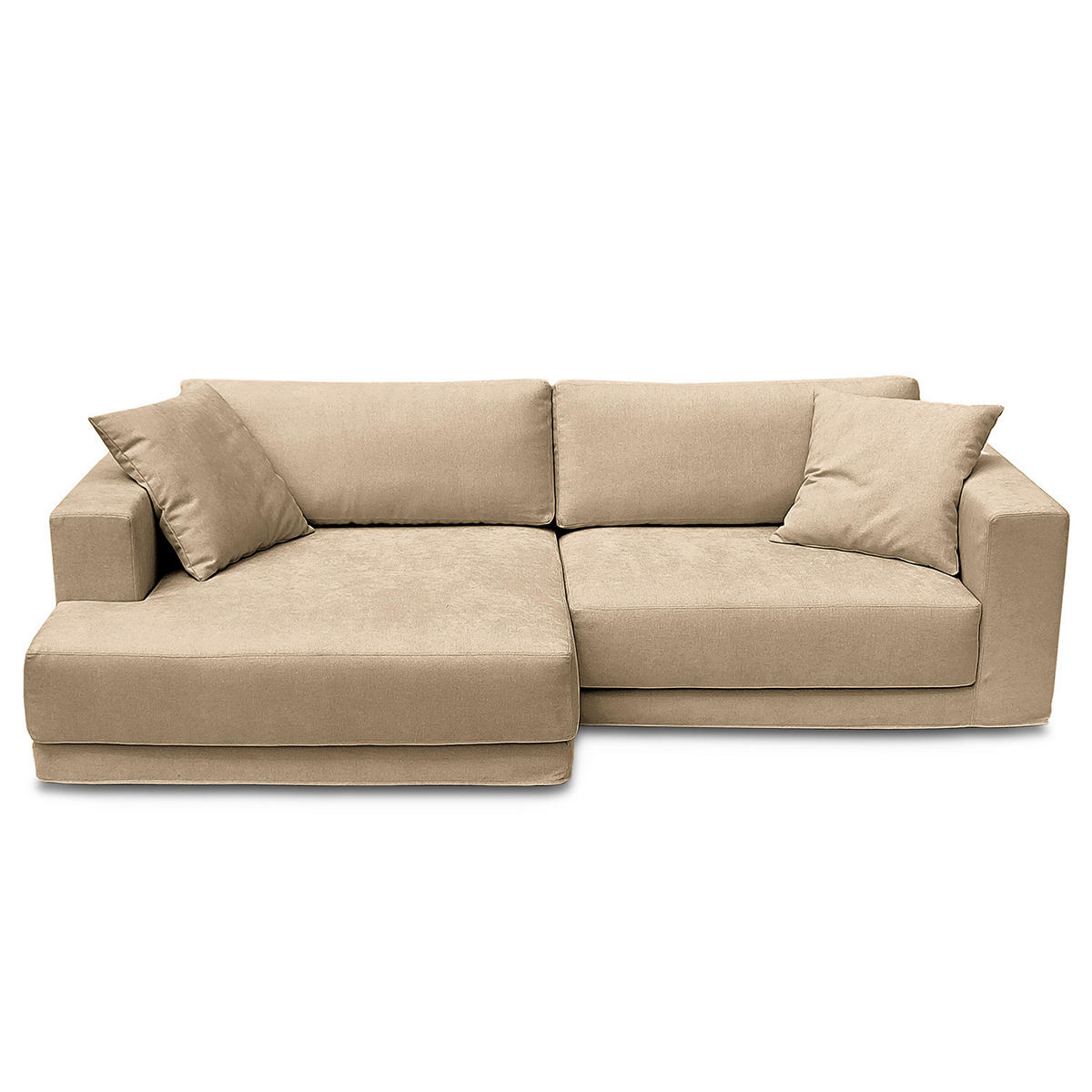 ECKSOFA mit Wechselbezug - Longchair, Webstoff - Beige/Schwarz, Kunststoff/Textil (260/155cm) - home24
