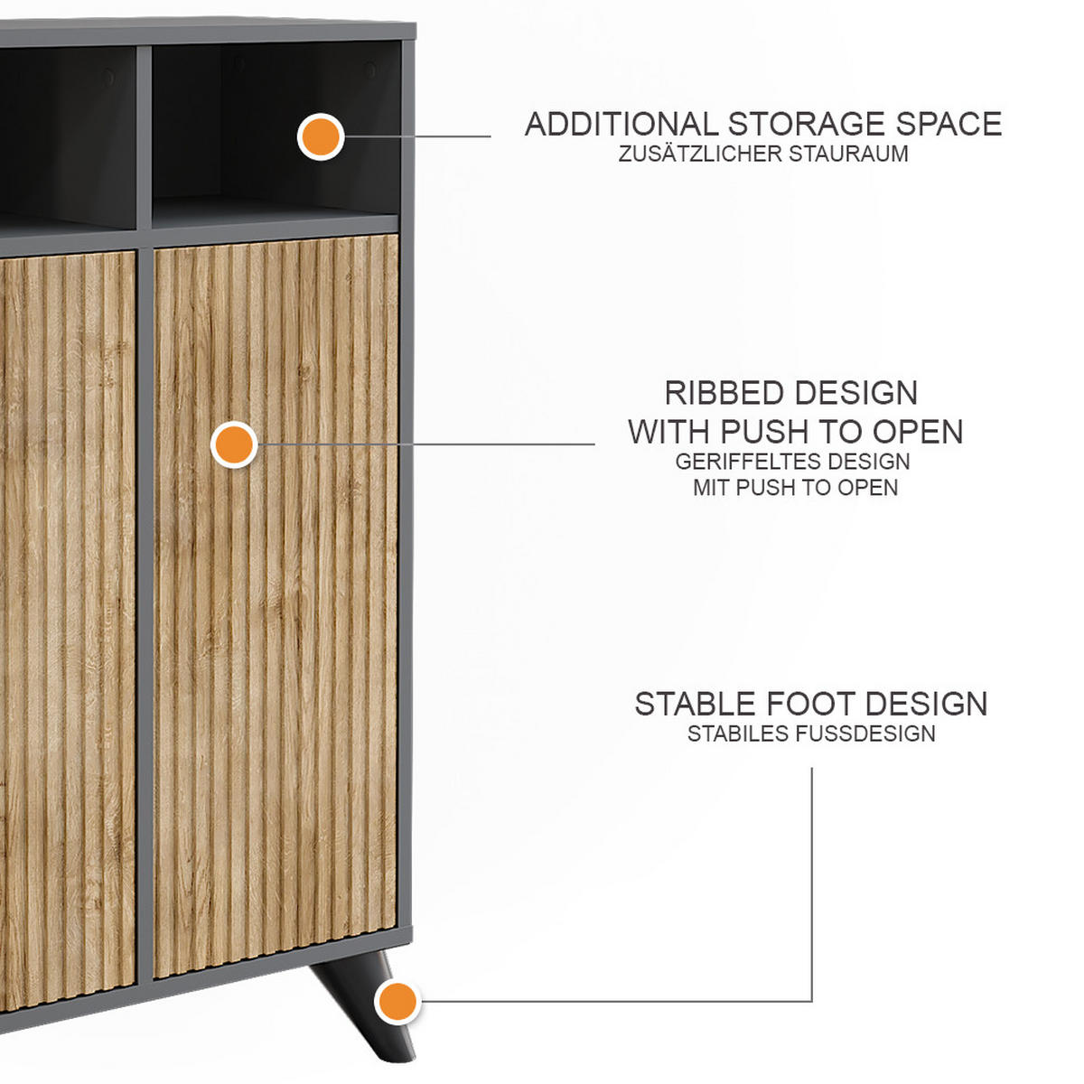 MIDISCHRANK Leano Anthrazit/Bergeiche 60 x 97 cm mit 2 Türen - Anthrazit, Holzwerkstoff (60/97/30cm) - Vicco