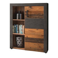 HIGHBOARD Used Wood Altholz Design mit Grau, Vitrine mit LED Beleuchtung - Silberfarben/Schwarz, Glas/Holzwerkstoff (87/118/34cm) - Top.Furn