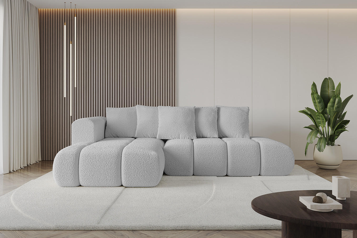 ECKSOFA Ottomane Links CLOUD-L-v1 289x180x40 Hellgrau Bouclé - Hellgrau, Holzwerkstoff/Kunststoff (180/289cm) - ALTDECOR