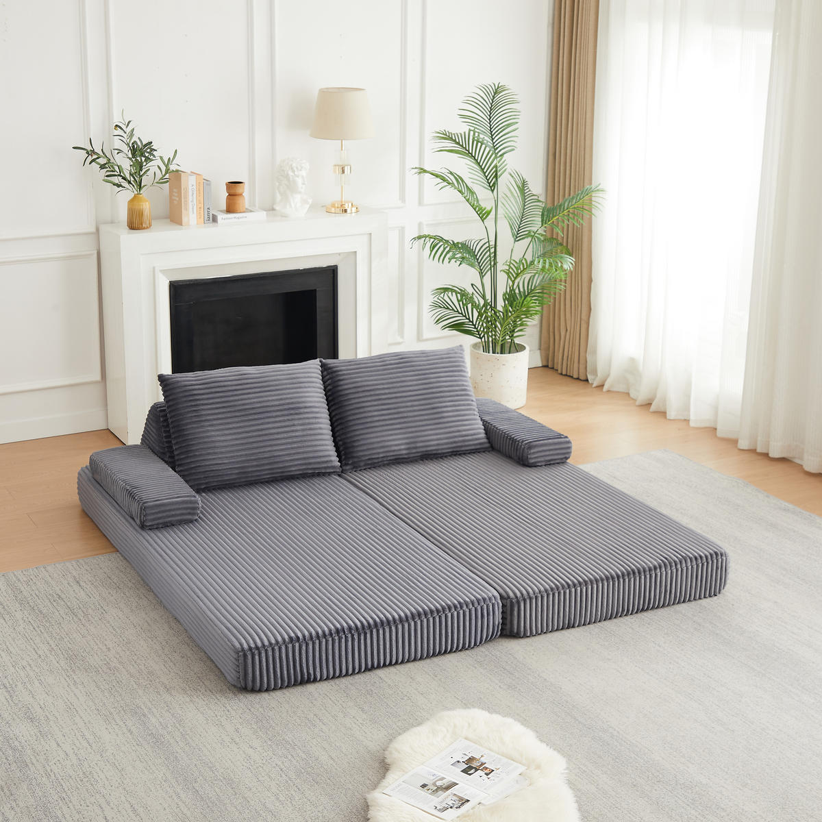 SCHLAFSOFA 211 cm frei kombinierbar mit dreieckigen Rückenlehnen, DE-42722, Grau - Grau, Textil (211.5/62/106.5cm) - ComfortXL