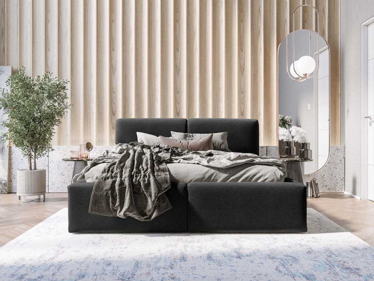 POLSTERBETT Rosmus Bettkasten 140x200 schwarz - Schwarz, Holz/Textil (140/200cm) - Fedve
