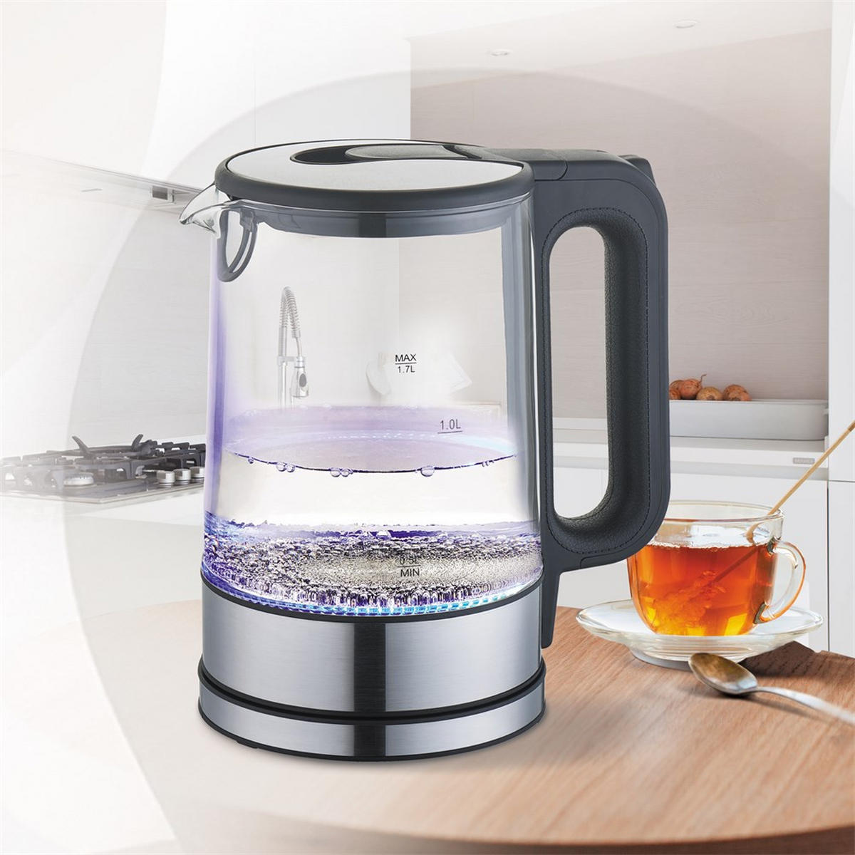 WASSERKOCHER ELEKTRISCH Silber 21/16/24.5 cm MR053BLACK - Silberfarben, Glas (16/24.5/21cm) - Maestro 