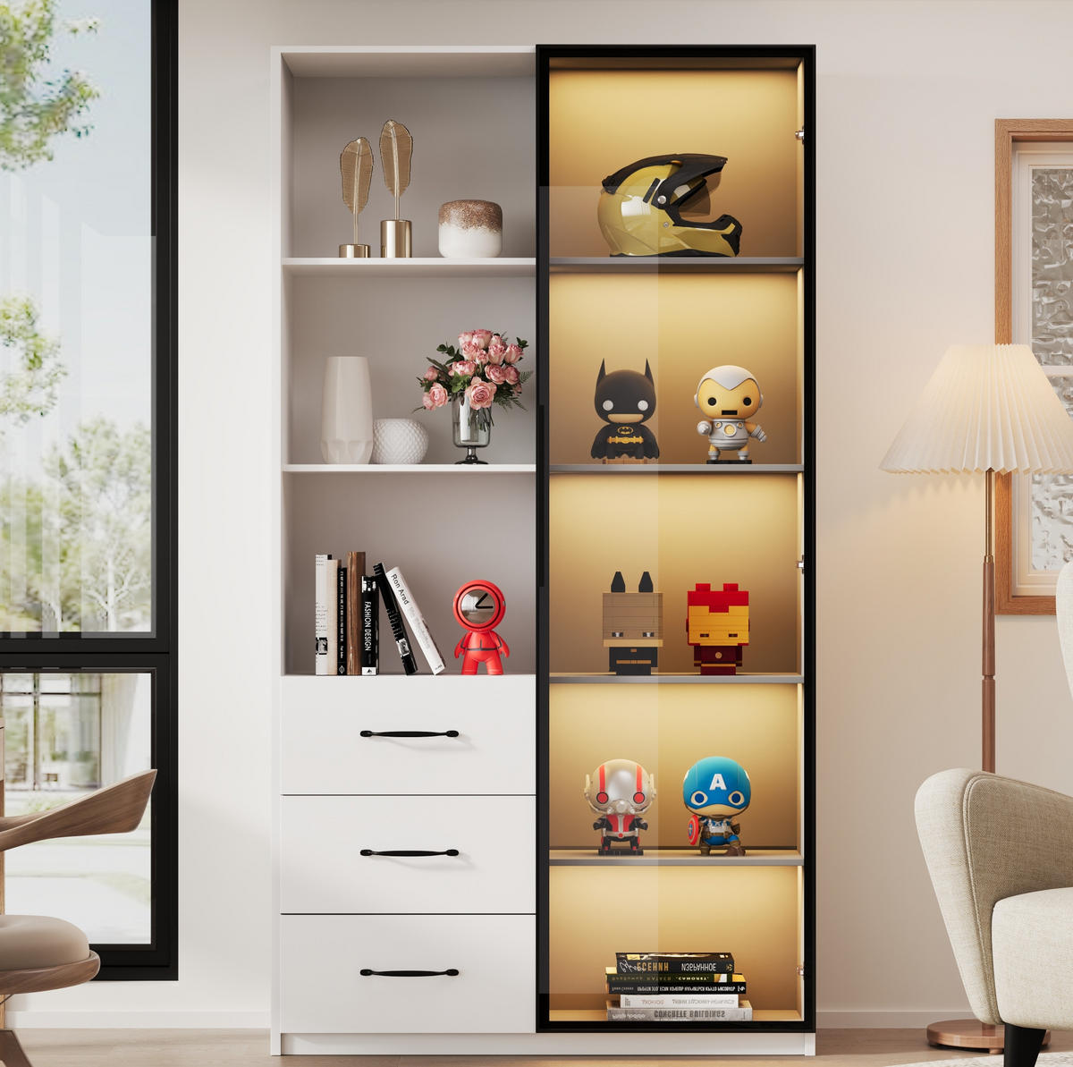 VITRINE 80/40/160 cm aus Spanplatte mit LED-Beleuchtung und Sicherheitsglastür Weiß - Weiß, Holzwerkstoff (80/160/40cm) - Modenvie