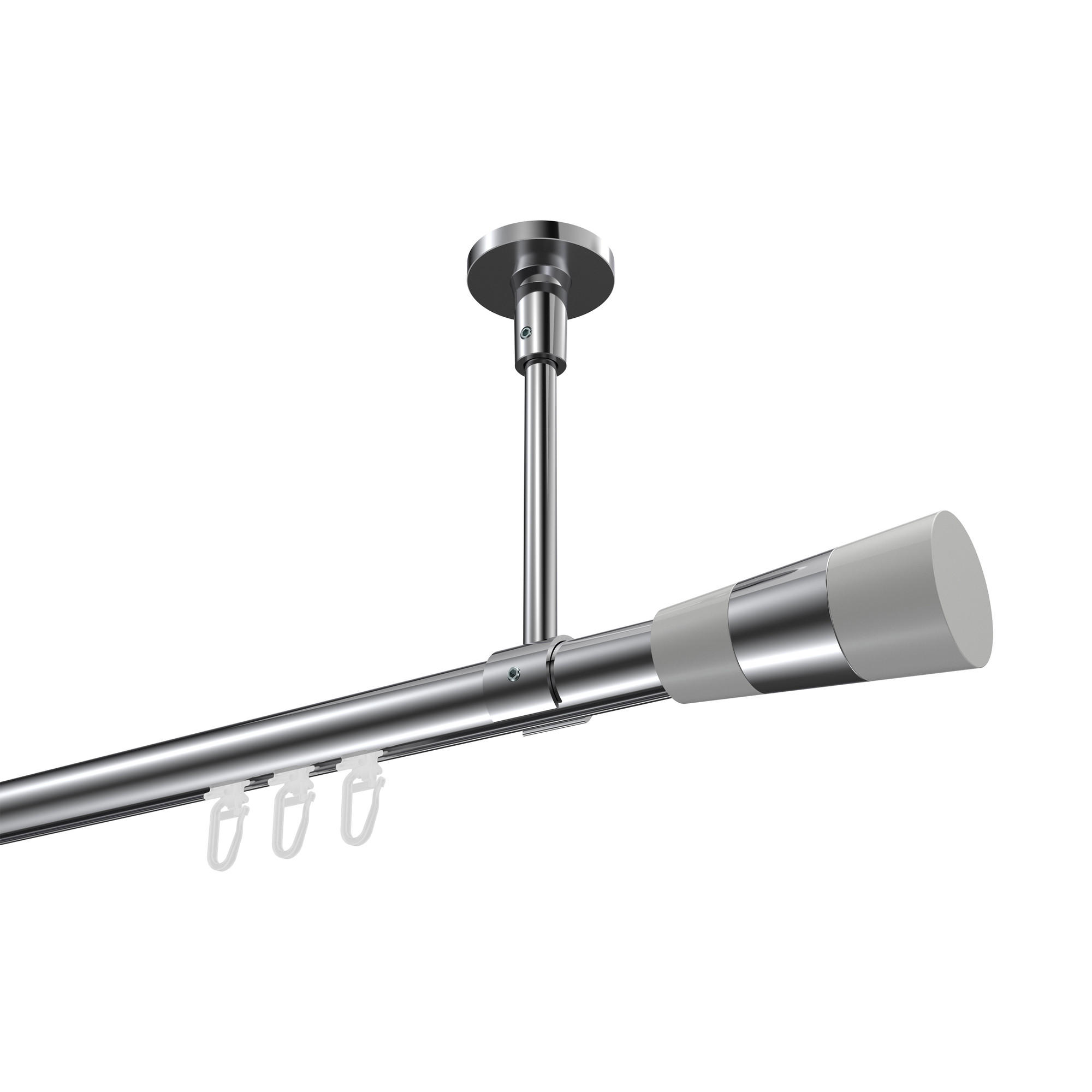 INNENLAUF-GARDINENSTANGEN-SET Sonette Tanara 180 cm, 1-läufig, 20 mm Ø Chrom - Chromfarben/Weiß, Metall (180cm) - INTERDECO