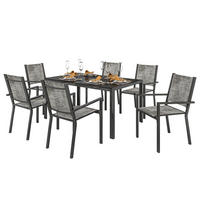 GARTENTISCHGRUPPE DE-18102 150 cm Tisch mit Lattenplatte, 6 Stühle Schwarz - Schwarz, Metall - ComfortXL