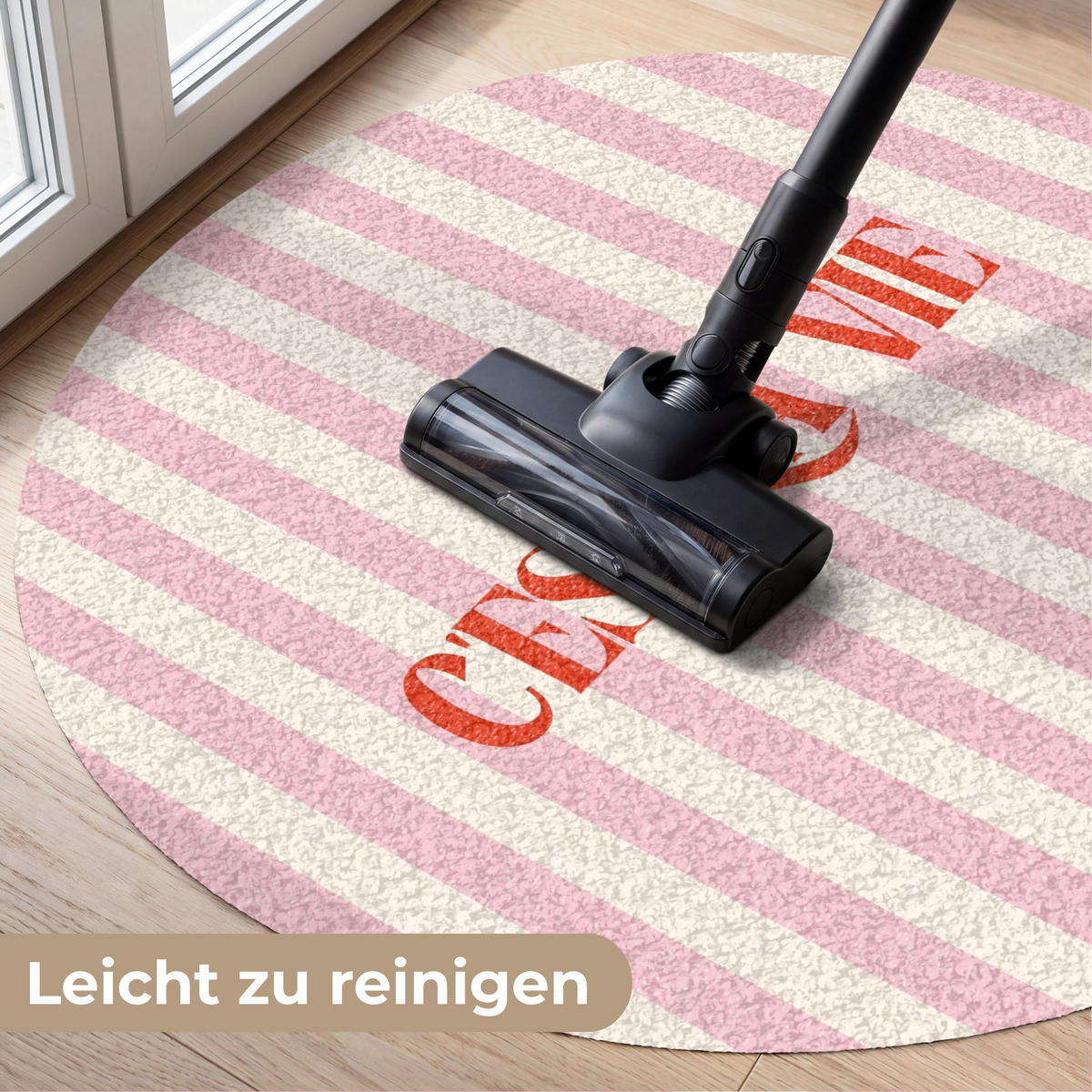 FUSSMATTE Zartrosa – Rot – Streifen – C'est La Vie 90x90 cm - Rosa, Kunststoff (90/0.4cm) - MuchoWow