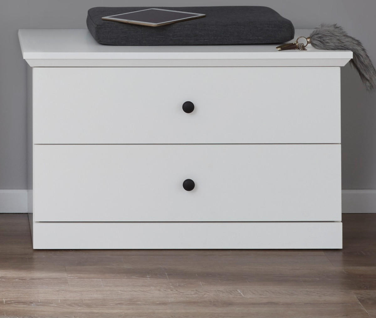 GARDEROBENBANK weiß 81 x 49 cm, Sitzbank mit Schubkästen - Silberfarben/Weiß, Holzwerkstoff/Metall (81/49/41cm) - Top.Furn