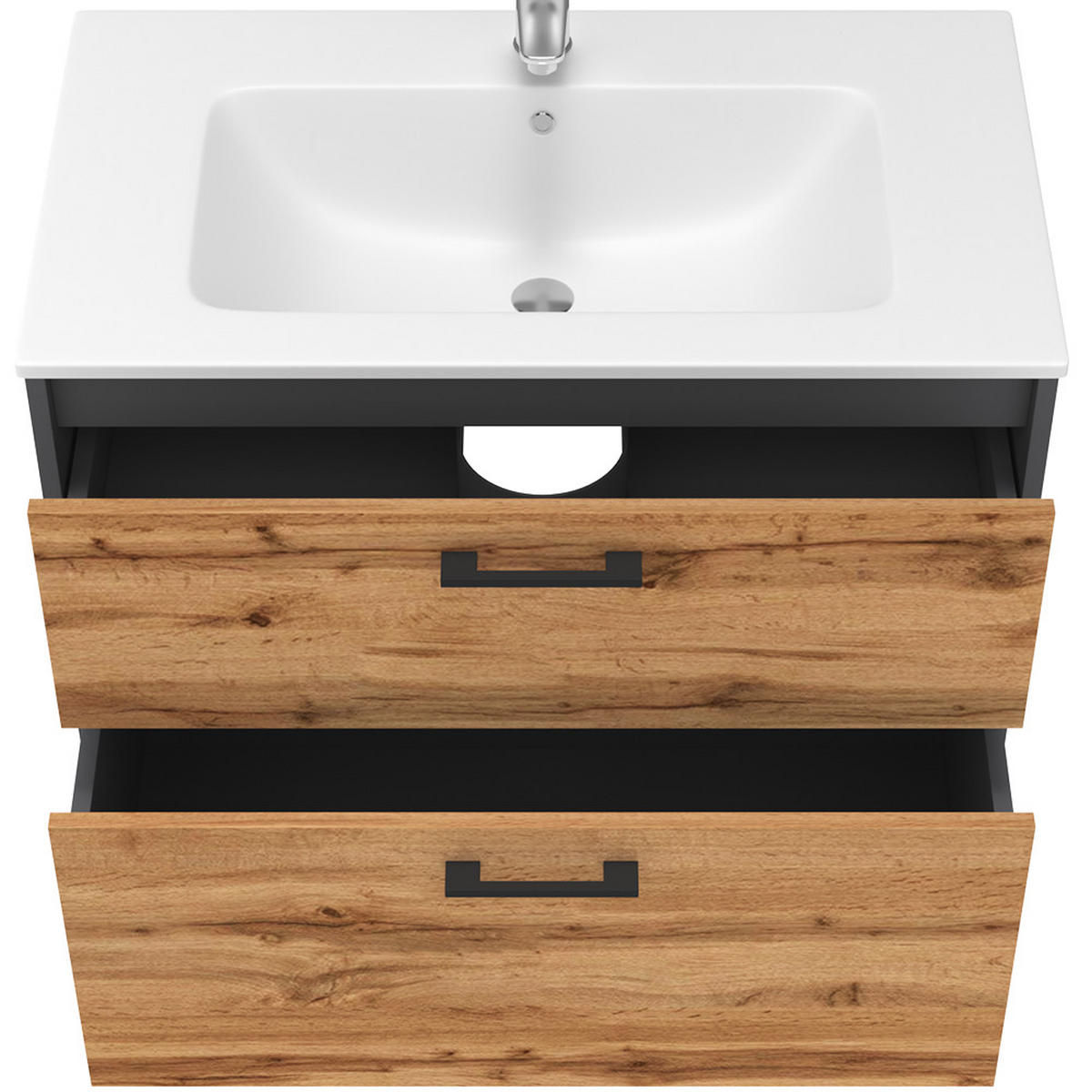 WASCHBECKENUNTERSCHRANK Lanco Anthrazit/Goldkraft Eiche 80 x 61.5 cm mit Waschbecken - Honigeiche/Anthrazit, Holzwerkstoff (80/61.5/45.5cm) - Vicco