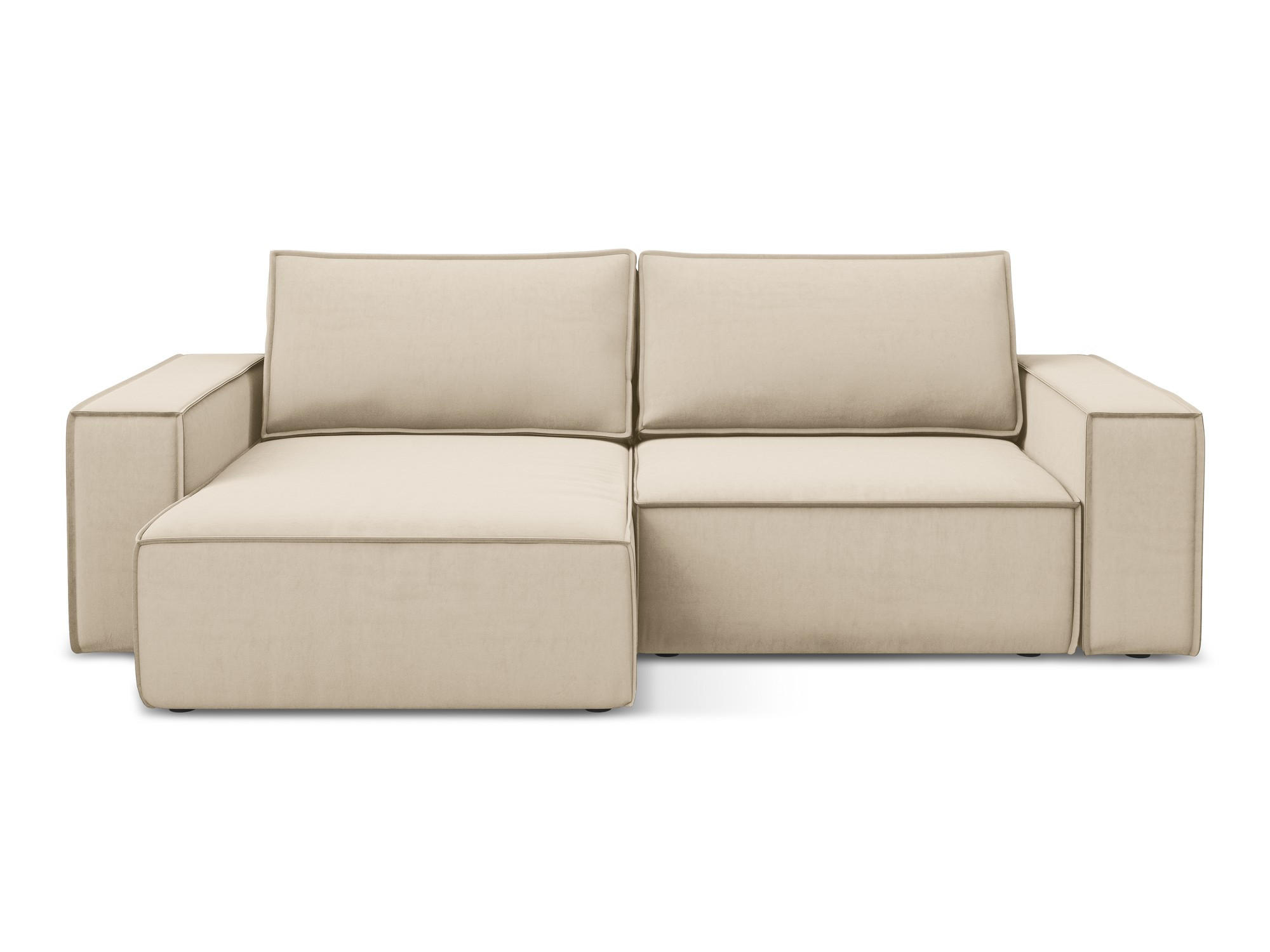 ECKSOFA mit Schlaffunktion Samt Stoff Beige - Beige/Creme, Kunststoff/Textil (148/257cm) - Makamii