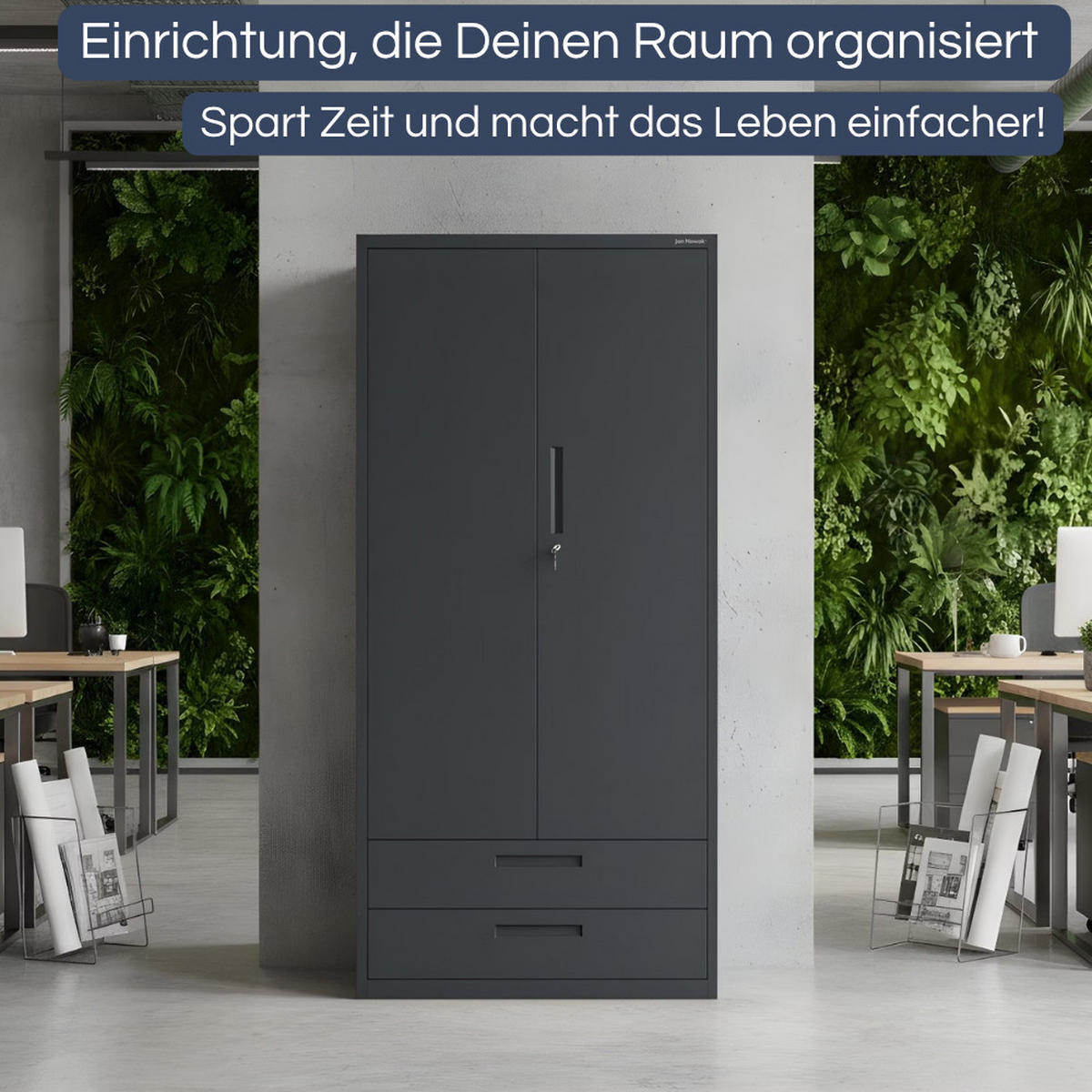 METALLSCHRANK mit Doppel-Schublade MEGAN 195x90x40cm Anthrazit - Anthrazit, Metall (90/195/40cm) - Jan Nowak