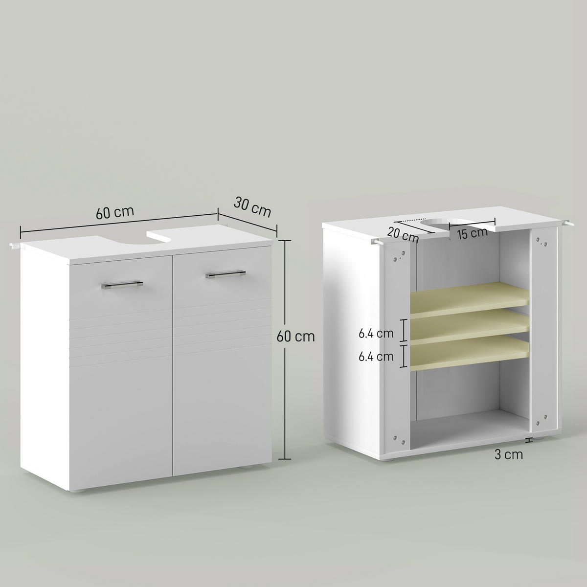 WASCHBECKENUNTERSCHRANK Weiß 1 Stück - Weiß, Kunststoff (60/62.5/30cm) - GiPP