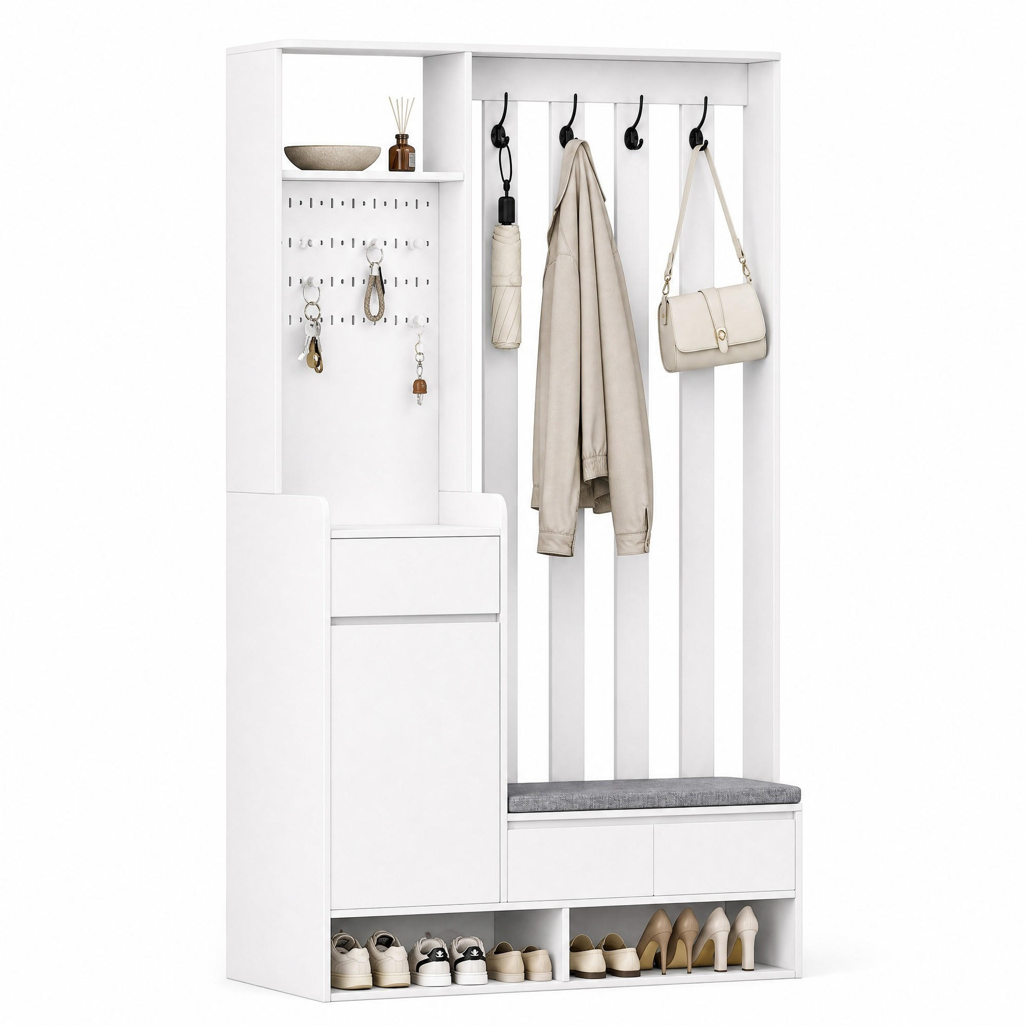 FLURGARDEROBE mit Sitzbank 100 x 35 x 180 cm MDF Weiß - Weiß, Holzwerkstoff (35/180/100cm) - Beauniv