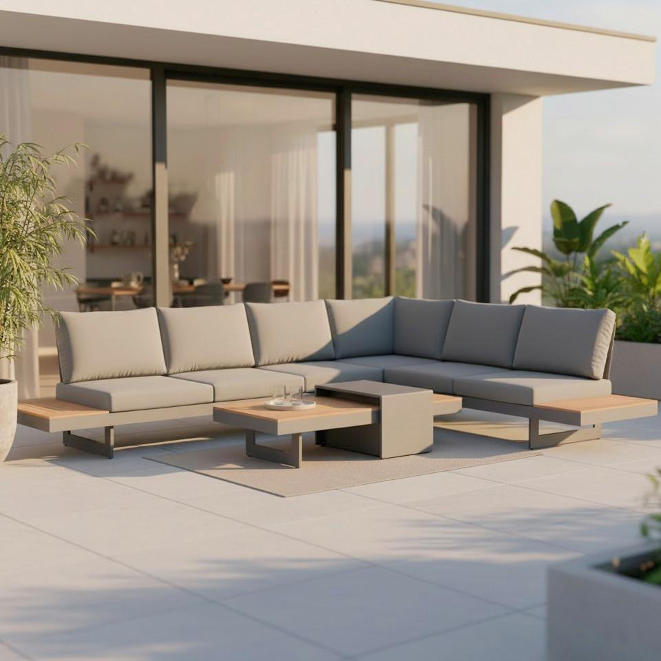 LOUNGEGARNITUR Sabrina Grau Metall/Outdoorstoff - Grau, Metall - Bessagi Garden