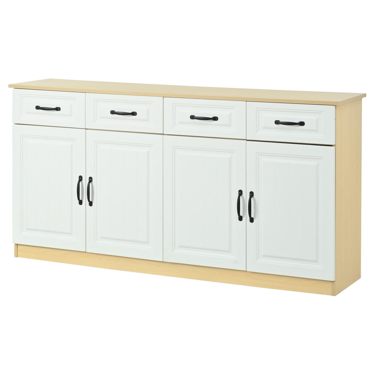 SIDEBOARD 160/35/80 cm weiß/natur aus MDF mit viel Stauraum - Weiß, Holzwerkstoff (160/80/35cm) - OKWISH
