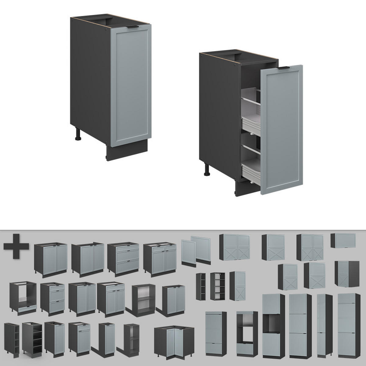 APOTHEKERUNTERSCHRANK Fame-Line Hellblau-grau 30 cm ohne AP - Anthrazit/Blaugrau, Holzwerkstoff (30/82/51.6cm) - Vicco