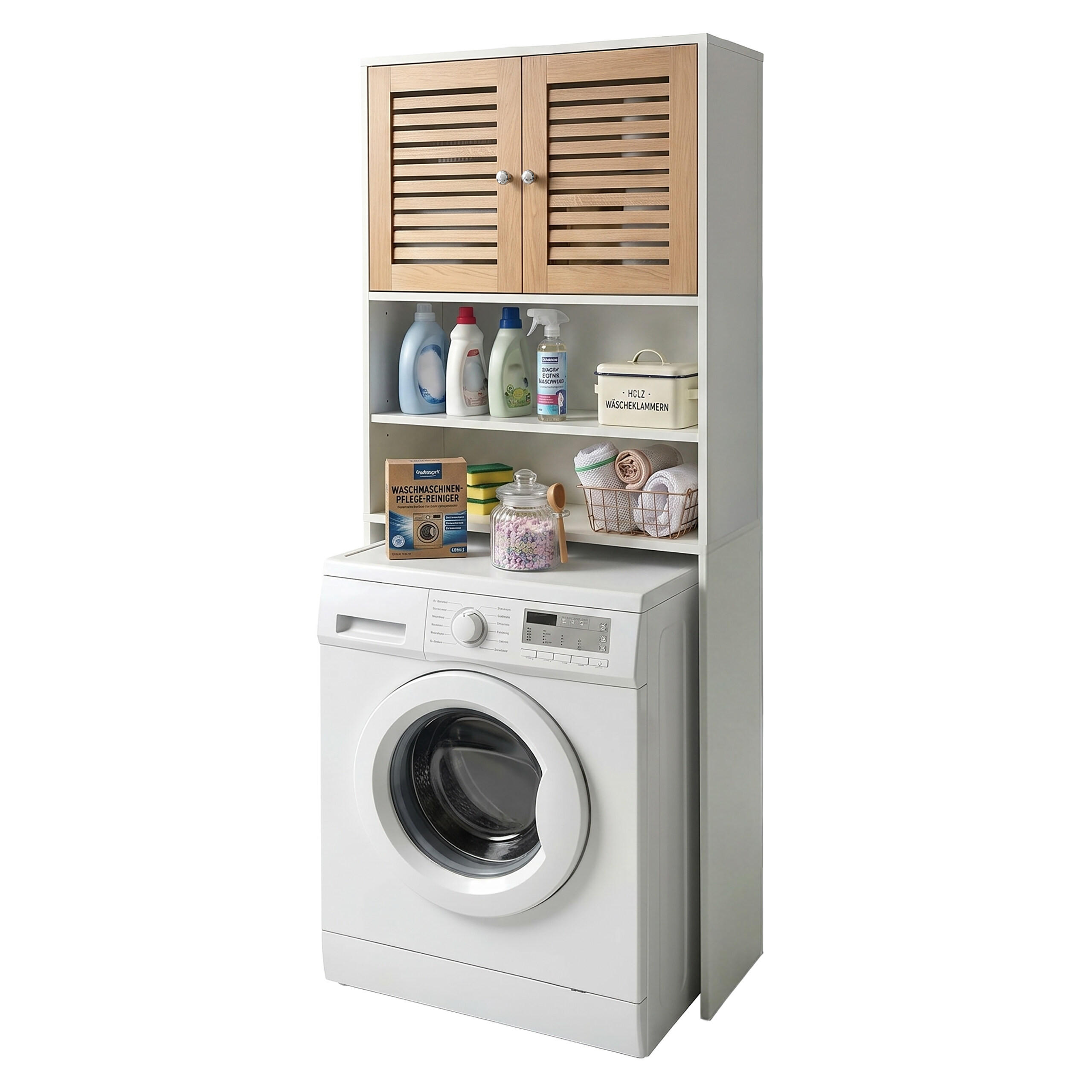 WASCHMASCHINENSCHRANK Weiß Natur 2 Türen 185,5 cm - Weiß, Holzwerkstoff (65/185.5/24cm) - Relaxdays