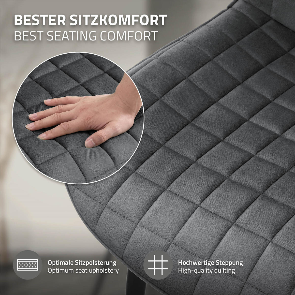 JÍDELNÍŽIDLA, SADA 2 KS, antracitový samet - černá/tmavě šedá, kov/textil (52/89/60cm) - ML-DESIGN