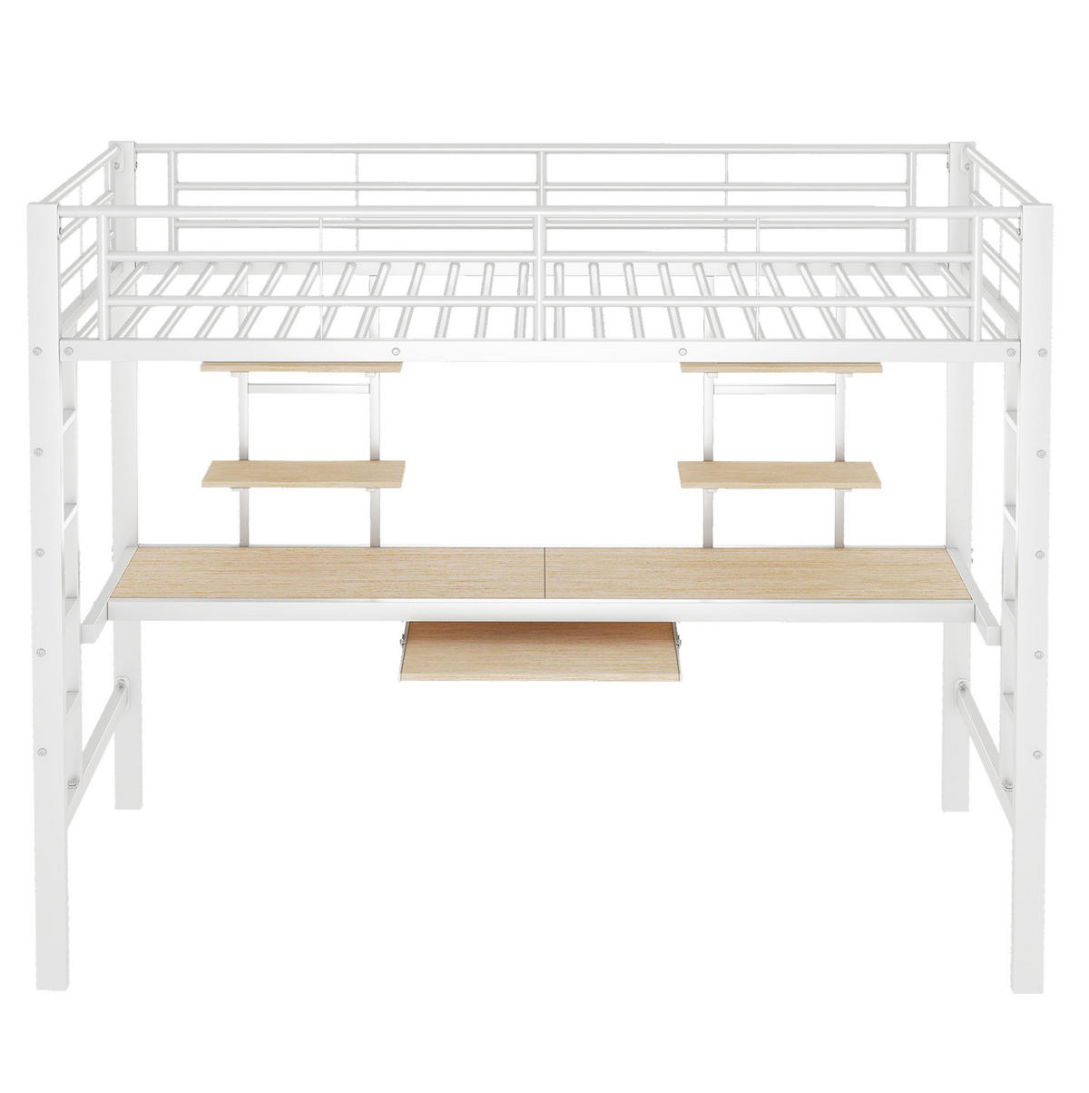 HOCHBETT aus Metall 90x200 cm Weiß mit Schreibtisch und 2 Bücherregalen - Weiß, Metall (90/200cm) - IVMEU