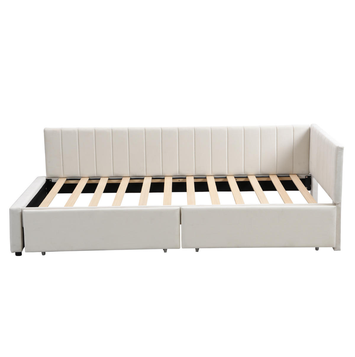 MULTIFUNKTIONSBETT 90/200 Beige mit Stauraum und Lattenrost aus Samt - Beige, Leder (90/200cm) - OKWISH