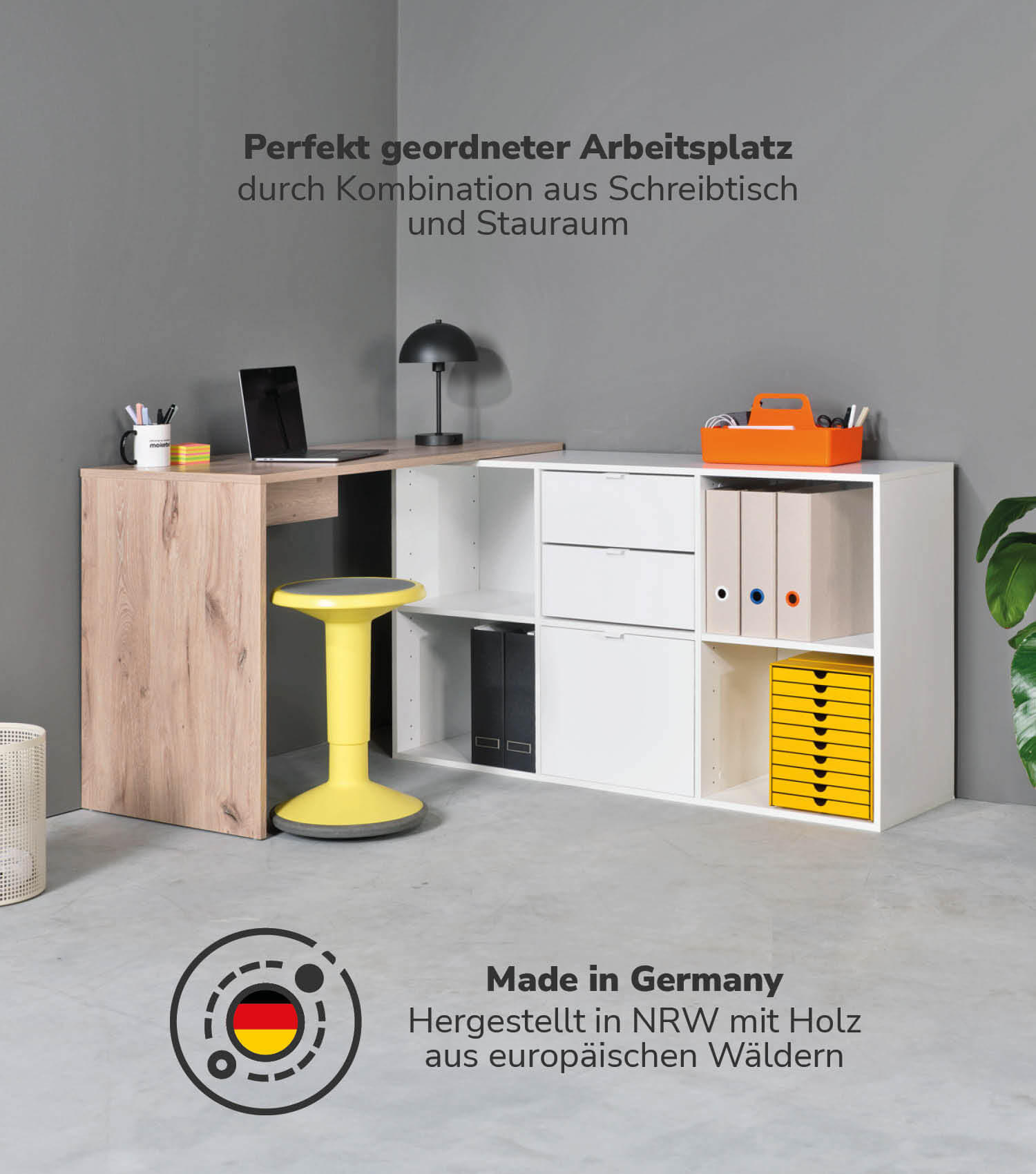ECKSCHREIBTISCH Der Produktive - Eichefarben/Weiß, Holzwerkstoff (54/112/77cm) - Mokebo