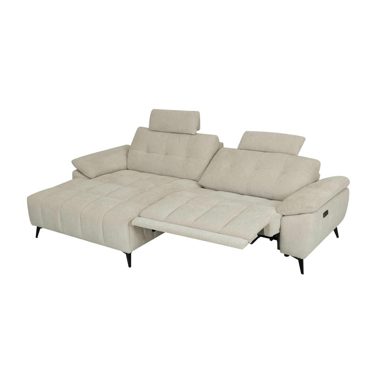 ECKSOFA Webstoff Creme Beige - Beige/Schwarz, Textil/Metall (268/156cm) - Furnhouse