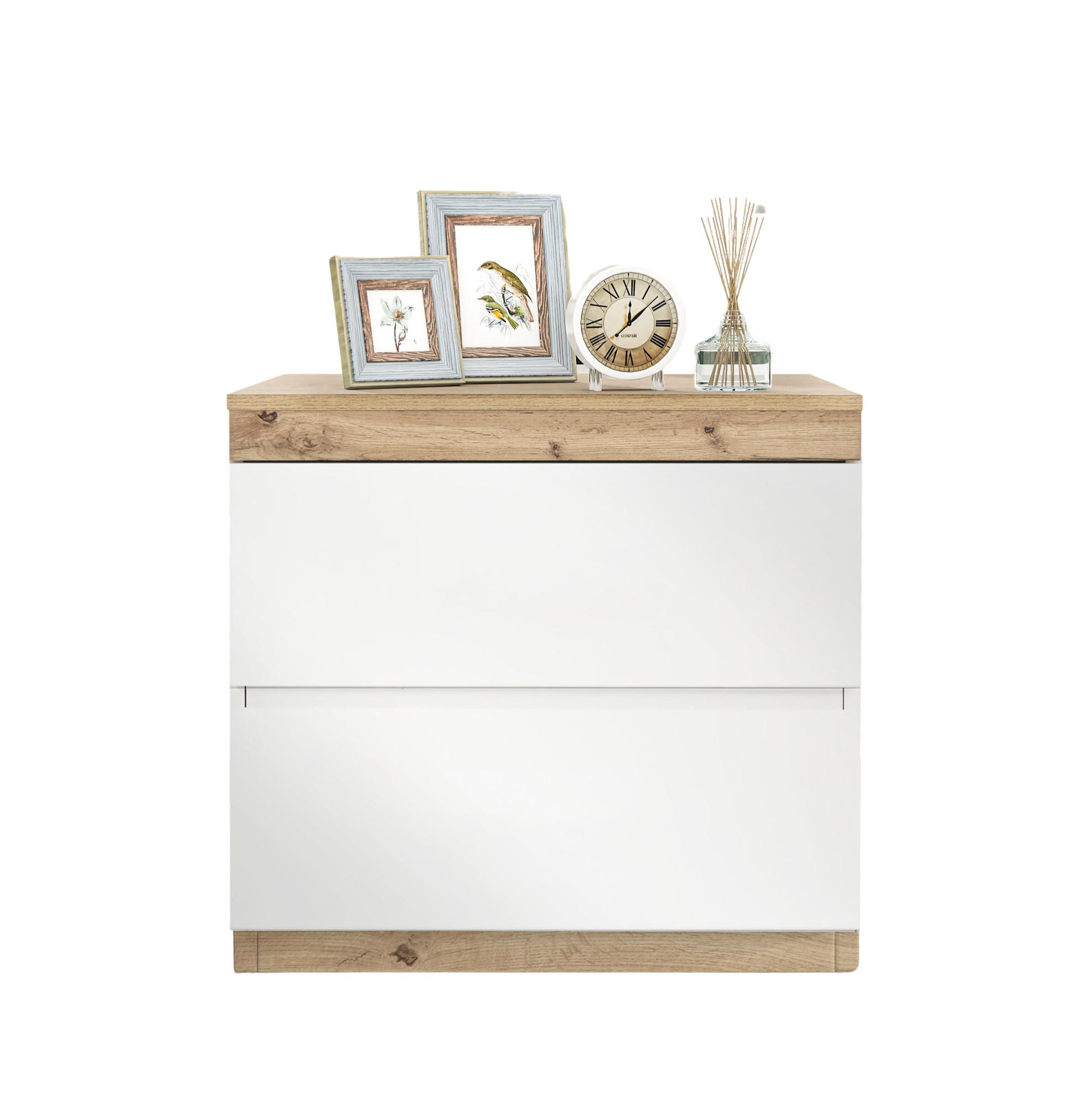 ESSTISCH in Weiß/Eicheoptik mit 2 Schubladen,55/40/55 cm - Eichefarben, Holzwerkstoff (55/40/55cm) - Flora Grace