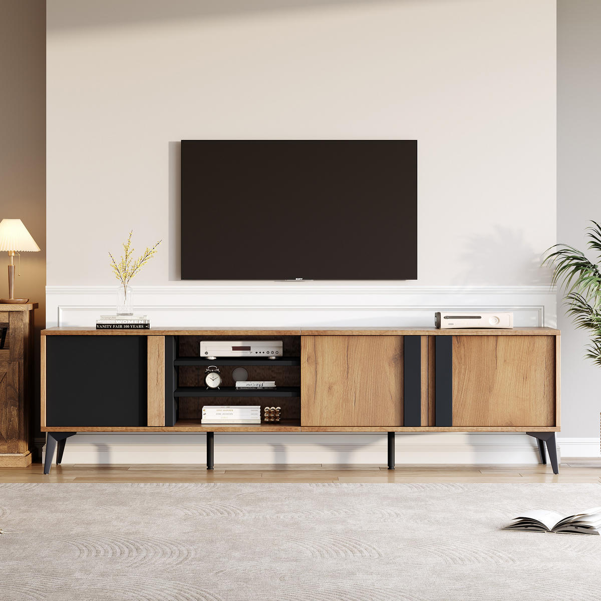 TV-RACK 180x40x50cm Lowboard Rustikal Braun für 80-Zoll-Fernseher - Braun, Holz (46.41/20.96/73.03cm) - Raelunyi