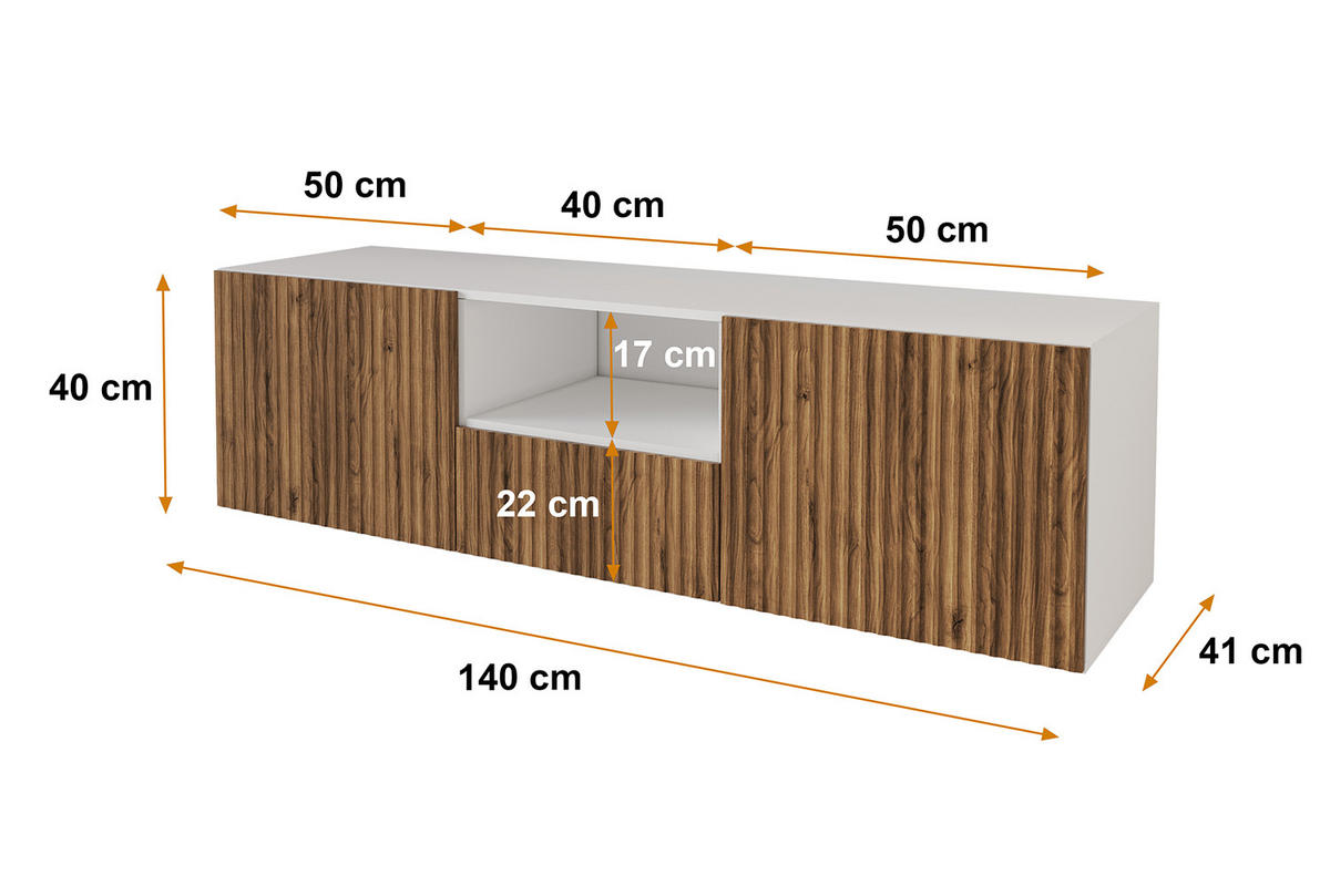 LOWBOARD NOA-2-W 140x40x41 cm - Weiß / Katania - Eiche Wotan, Holzwerkstoff (140/40/41cm) - ALTDECOR