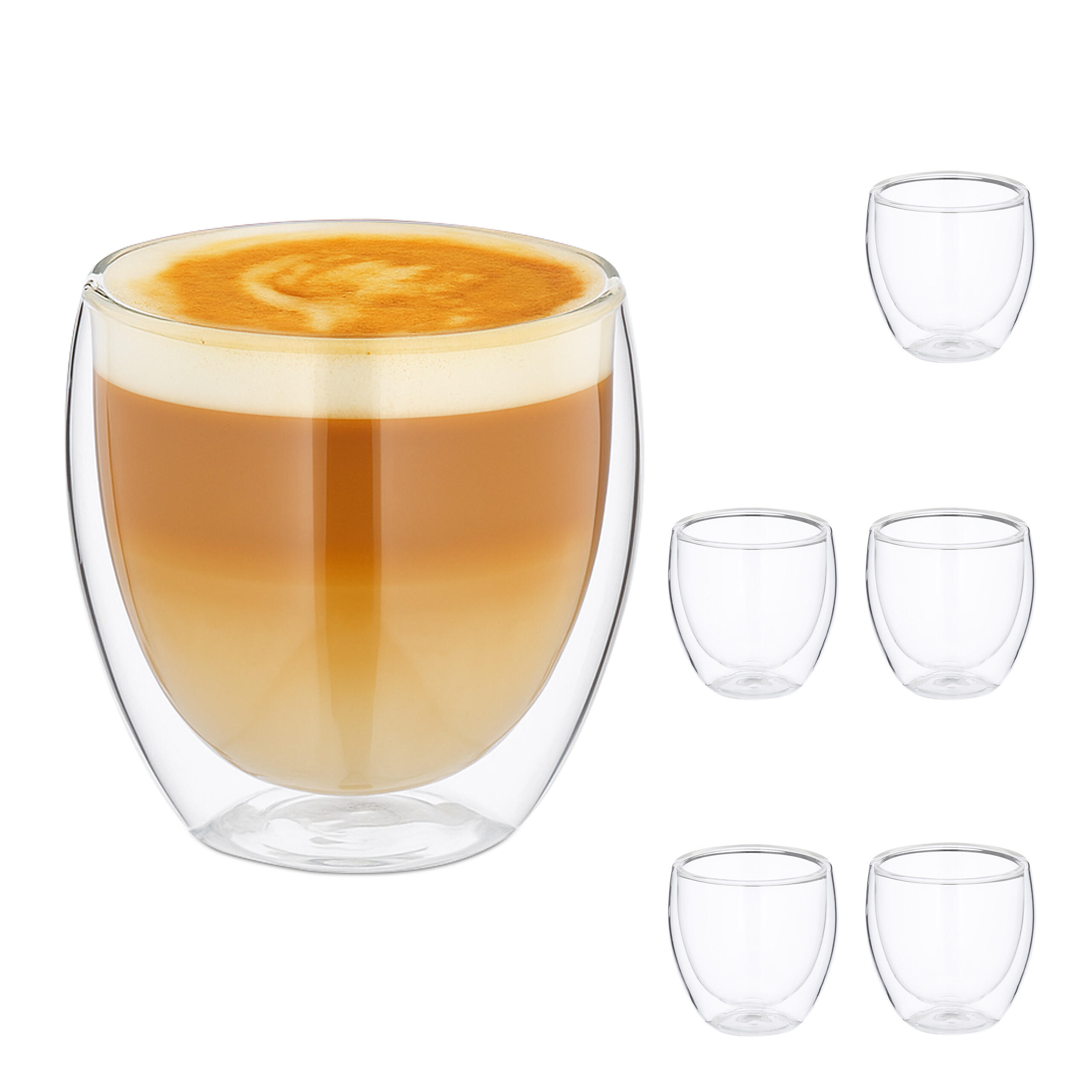 CAPPUCCINO-GLÄSER - Transparent, Glas/Metall (9/9/9cm) - Relaxdays