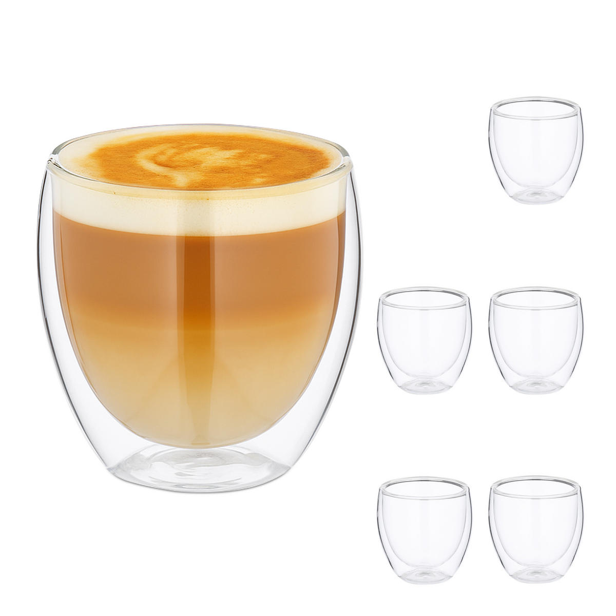 CAPPUCCINO-GLÄSER - Transparent, Glas/Metall (9/9/9cm) - Relaxdays