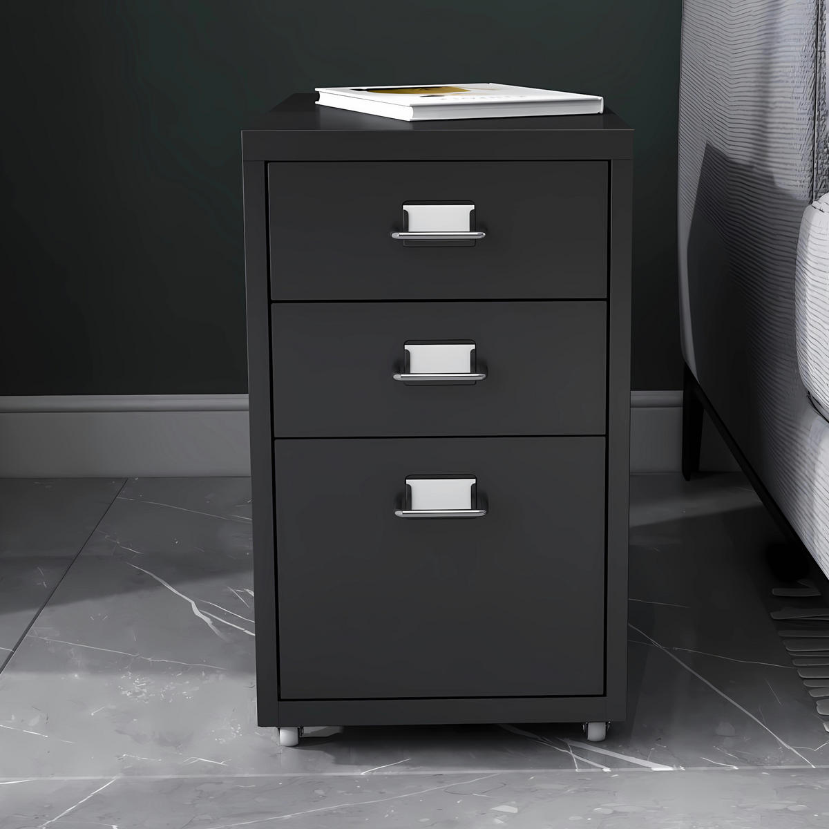 ROLLCONTAINER Kökar - Schwarz, Metall (28/48/41cm) - [en.casa]