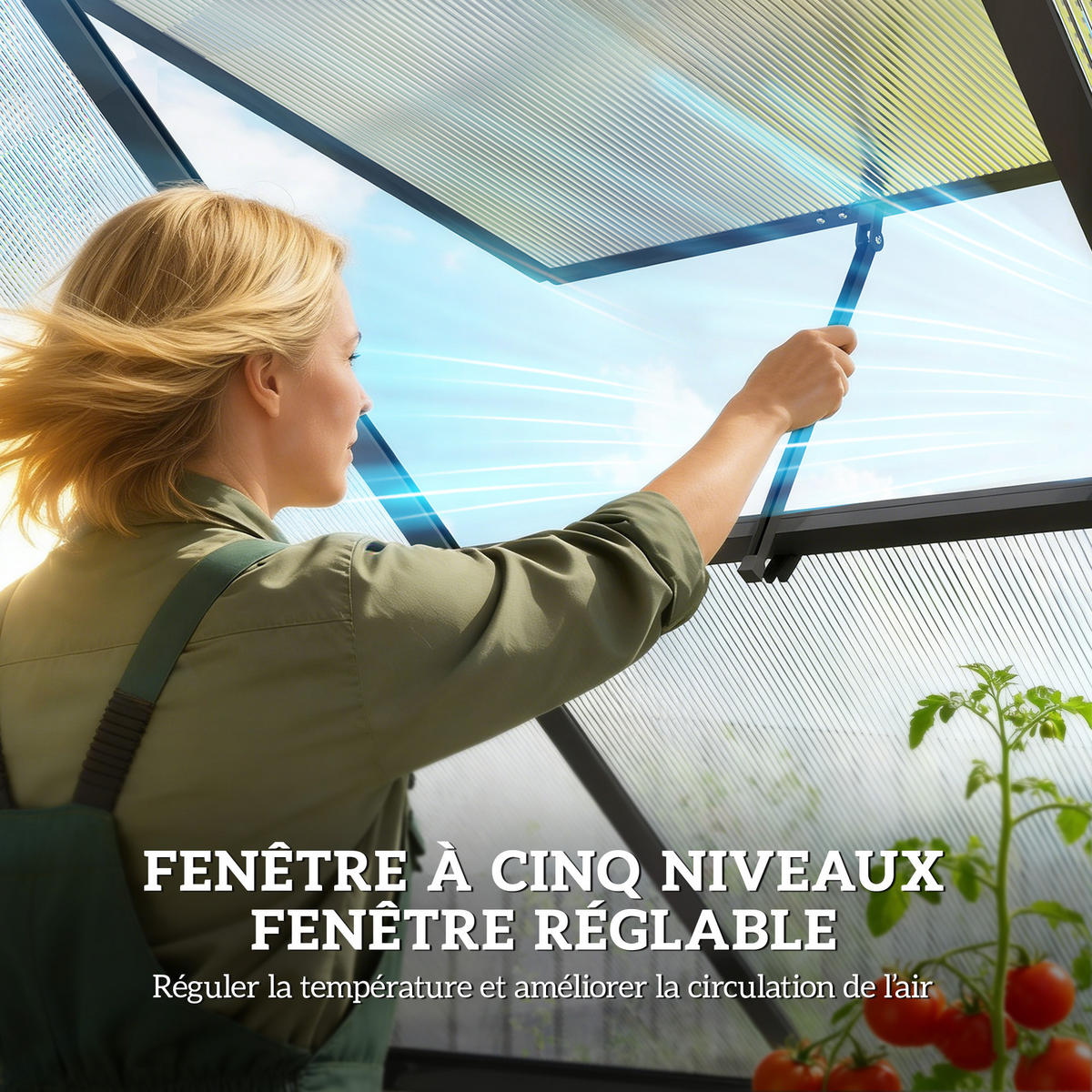 GEWÄCHSHAUS DE-12082 mit Polycarbonat und verstellbarem Fenster Transparent - Transparent, Metall (168/195/178cm) - ComfortXL
