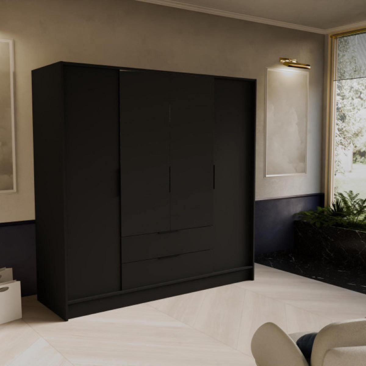 SCHRANK Schwarz NIKOLA Mit Verstellbaren Regalen Gerade Fronten - Schwarz, Holzwerkstoff (200/200/51cm) - Sepro Meble
