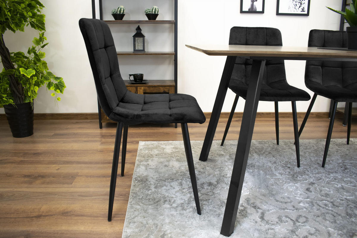 STUHL CETARA 1 Stück, Schwarz, mit Samtstoff gepolstert - Schwarz, Textil/Metall (45/87/51cm) - Komodee