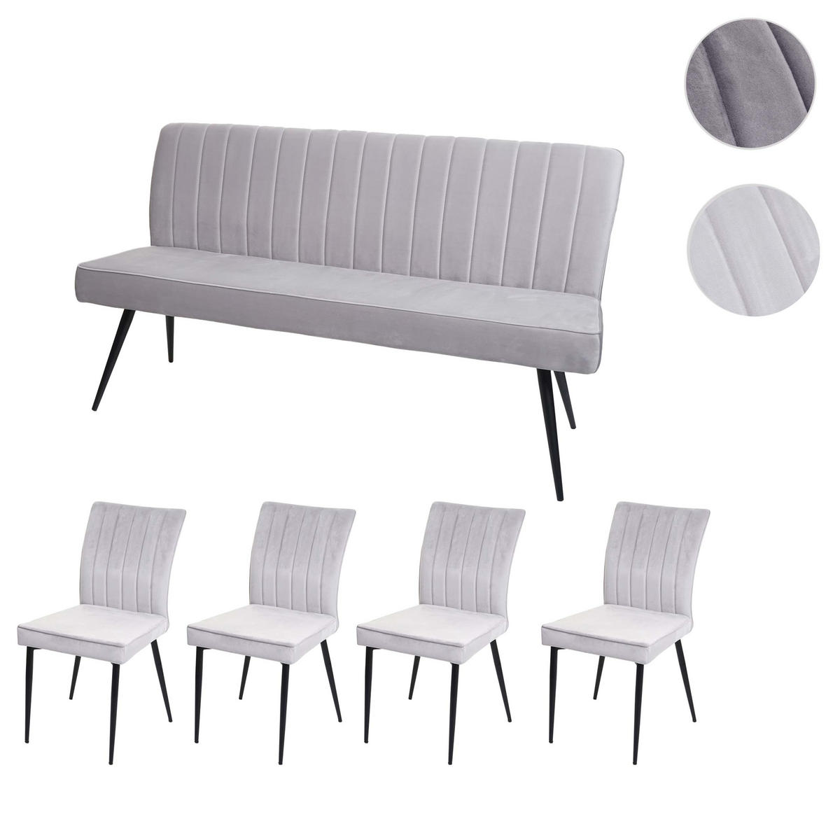ESSZIMMER-SET Hellgrau 5er-Set - Hellgrau, Textil (160/90/64cm) - MCW
