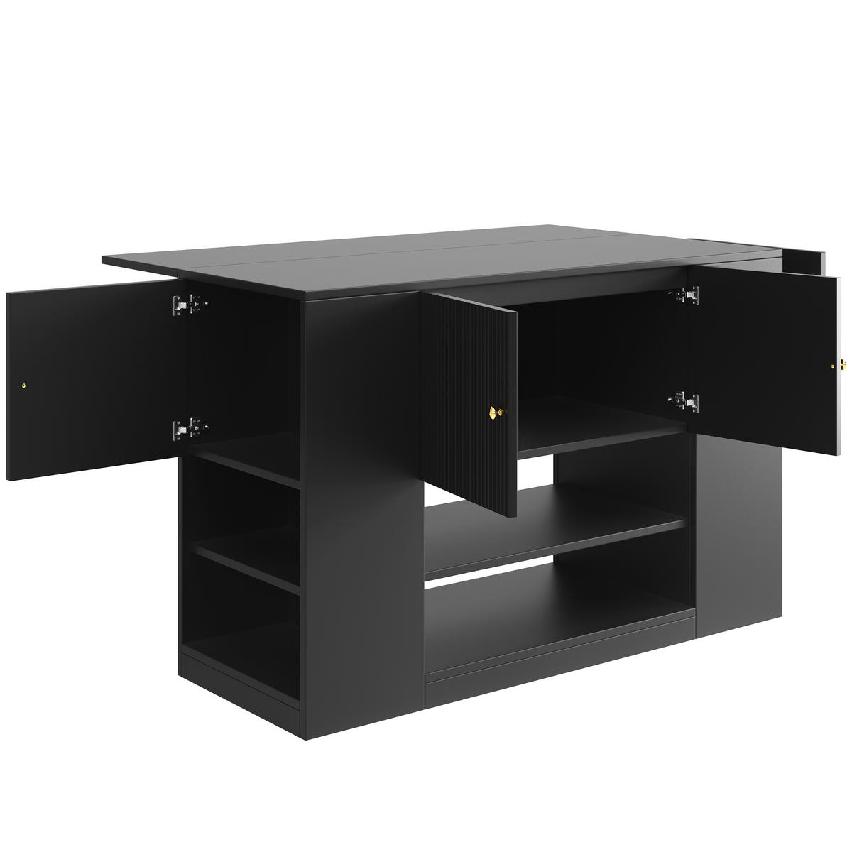 KÜCHENINSEL 140/40/90 cm schwarz mit klappbarer Tischplatte - Schwarz, Holzwerkstoff (140/90/70cm) - OKWISH