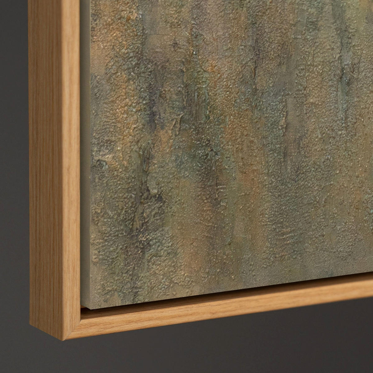 GEMÄLDE Smaragdgrüne Sonne Schattenfugenrahmen Eichefarben 120x80 cm - Eichefarben, Holz (120/80cm) - YS-art gallery