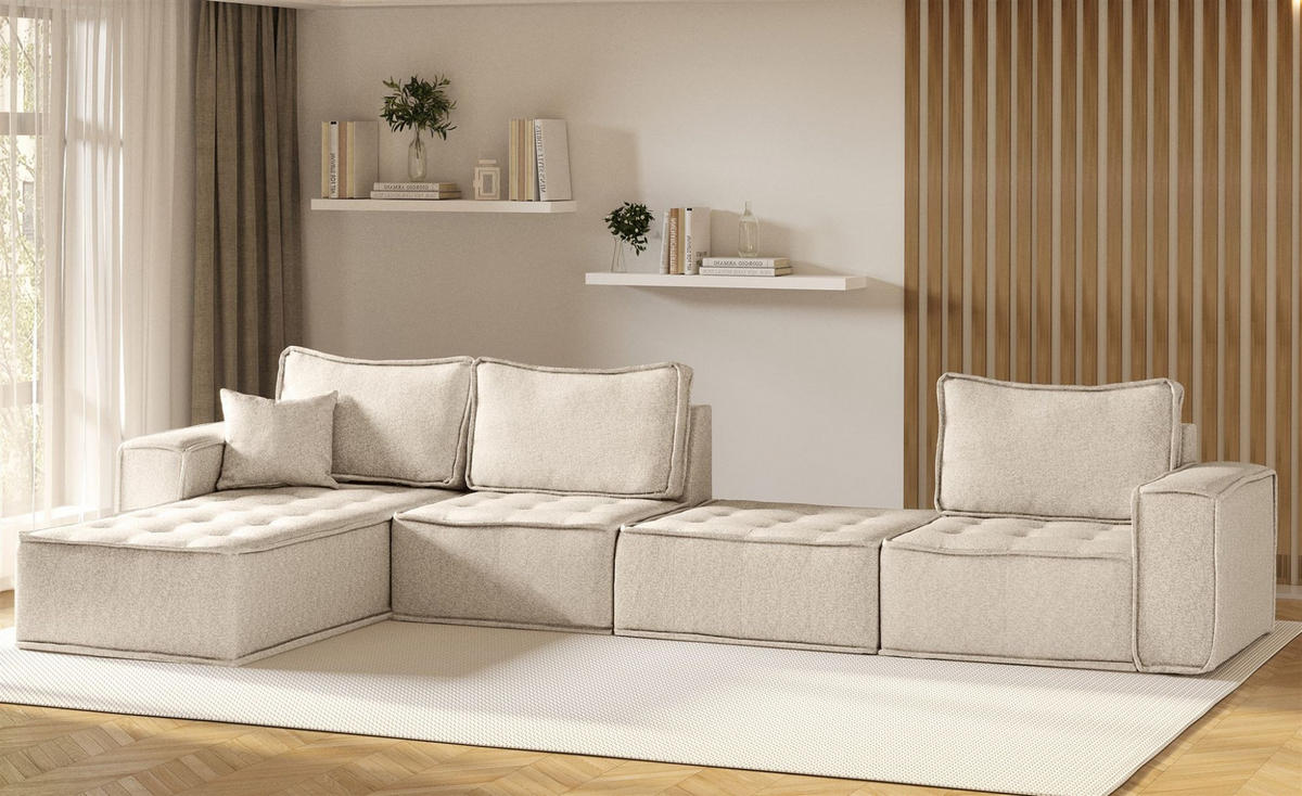 ECKSOFA Sande Xl In Raven - Creme, Holzwerkstoff/Textil (372/192cm) - Fun Möbel