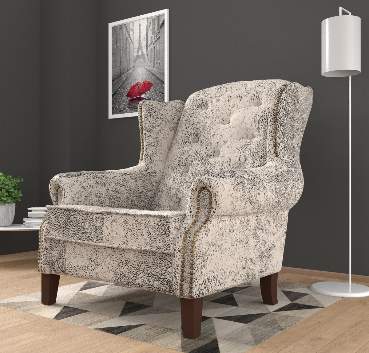 CHESTERFIELD-SESSEL Anton Weiß Microfaser Vintageoptik - Braun/Weiß, Holz/Textil (102/102/93cm) - S-Style Möbel