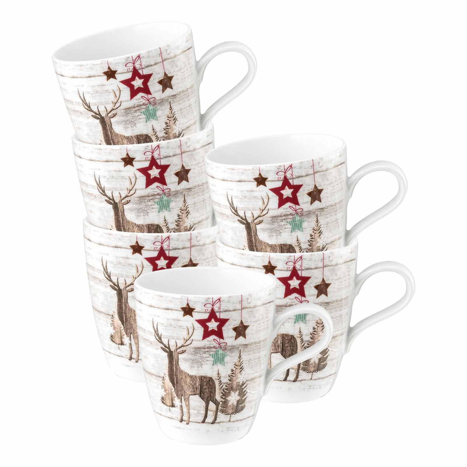 HENKELBECHER Life Christmas weiß-braun 400 ml 6er Set - Weiß/Braun, Keramik (0.4L) - Seltmann Weiden