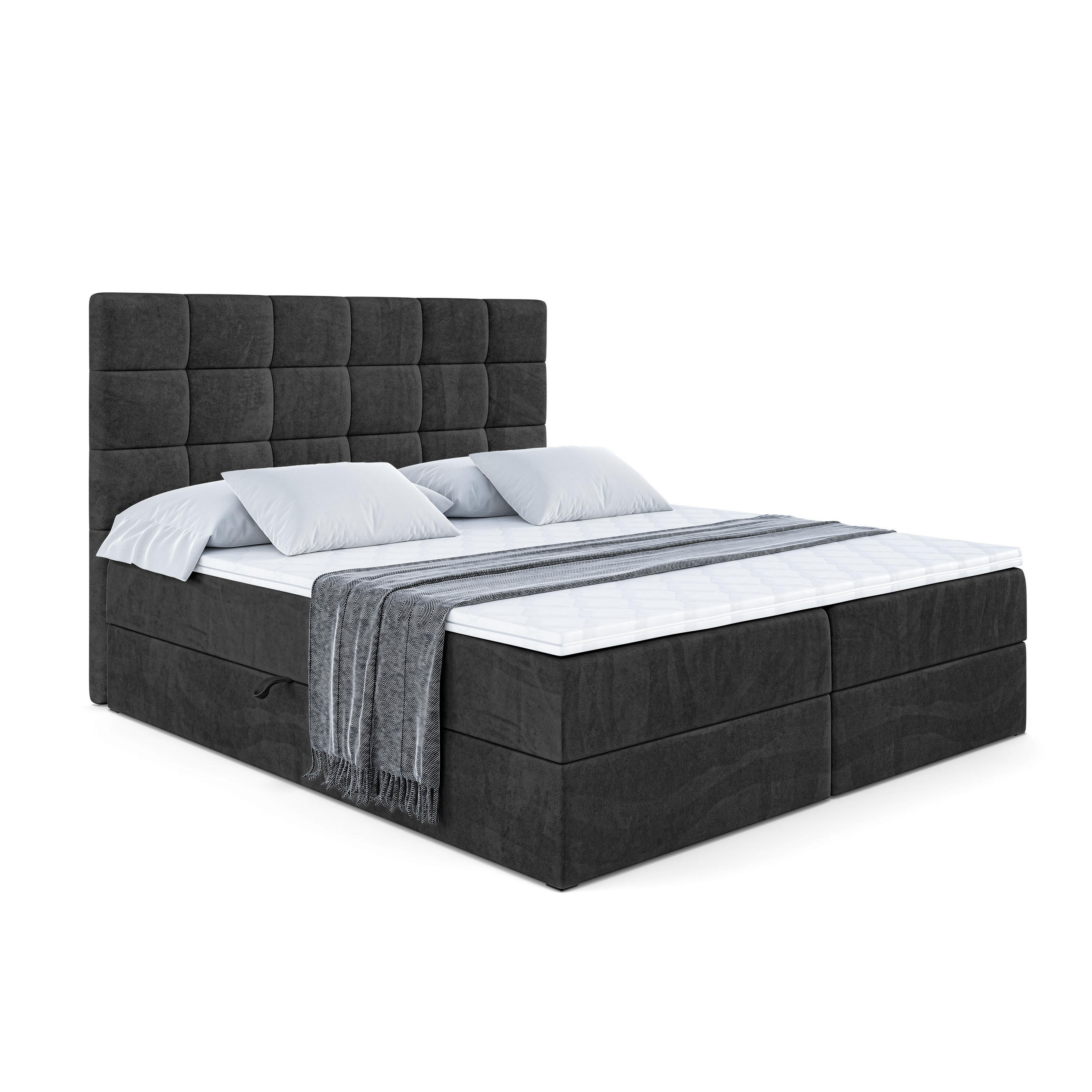BOXBETT mit H3-Matratze und Lattenrost - BRUGO - 180x200 Schwarz - Schwarz, Holzwerkstoff (180/200cm) - ALTDECOR