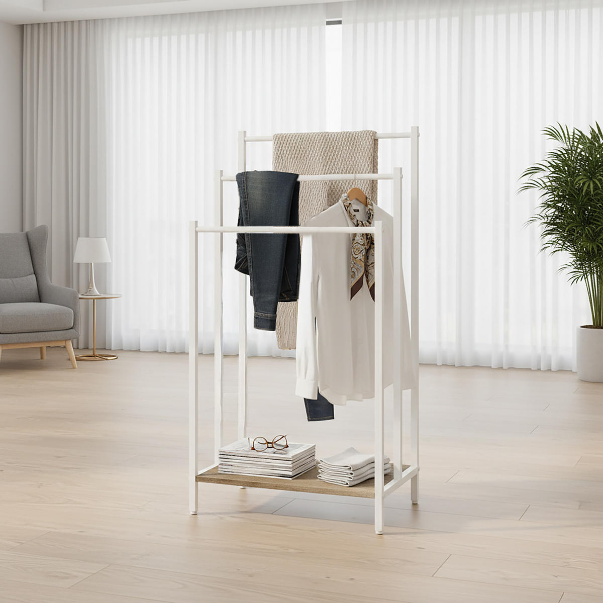 HANDTUCHSTÄNDER - Weiß, Holzwerkstoff/Metall (43/81/28cm) - Relaxdays
