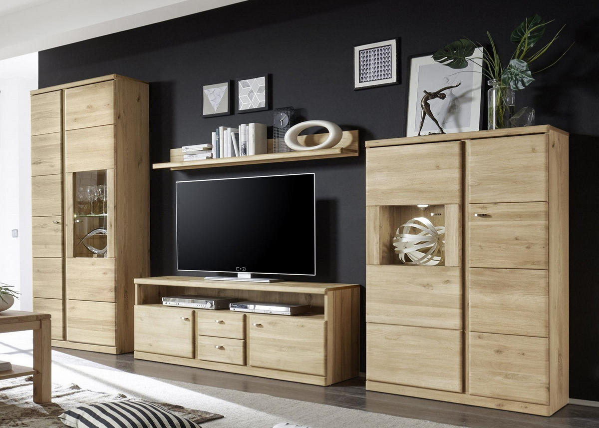 WOHNWAND Teilmassiv Ianisha 335x210x46 Wohnzimmerschrank Wildeiche Bianco geölt - Naturfarben, Holz (335/210/46cm) - 58aufmkessel