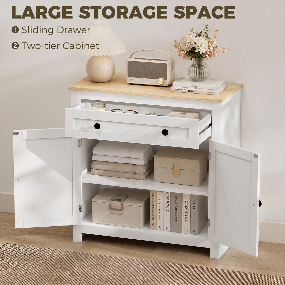 SIDEBOARD DE-08724 mit Schublade & verstellbarem Regal Weiß - Weiß, Holzwerkstoff (78.5/80/35cm) - ComfortXL