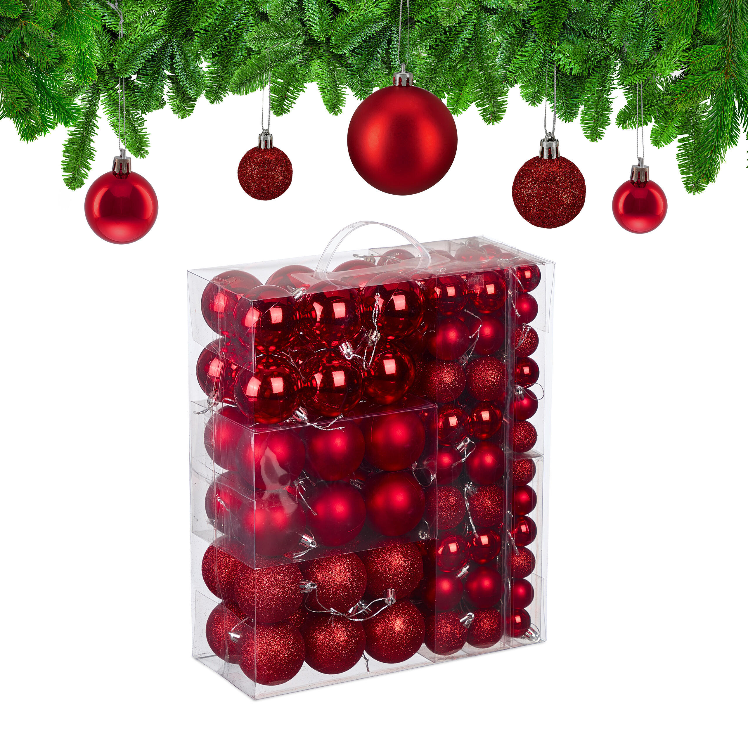 138XWEIHNACHTSKUGELN - Rot, Kunststoff (6/7/6cm) - Relaxdays