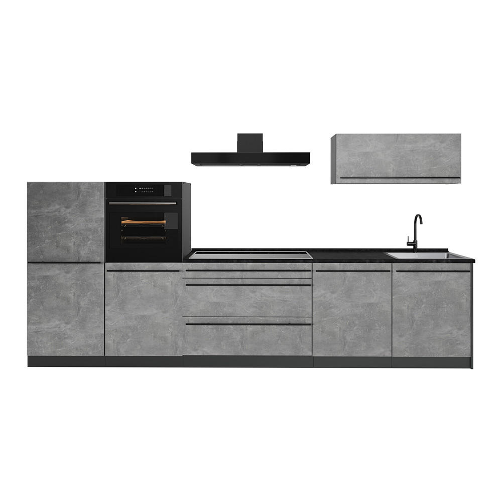 KUCHYŇSKÝ KOUT R-Line, Beton/Antracit, 340 cm pracovná doska antracitová - šedá/antracitová, kompozitní dřevo (340/143/60cm) - Vicco