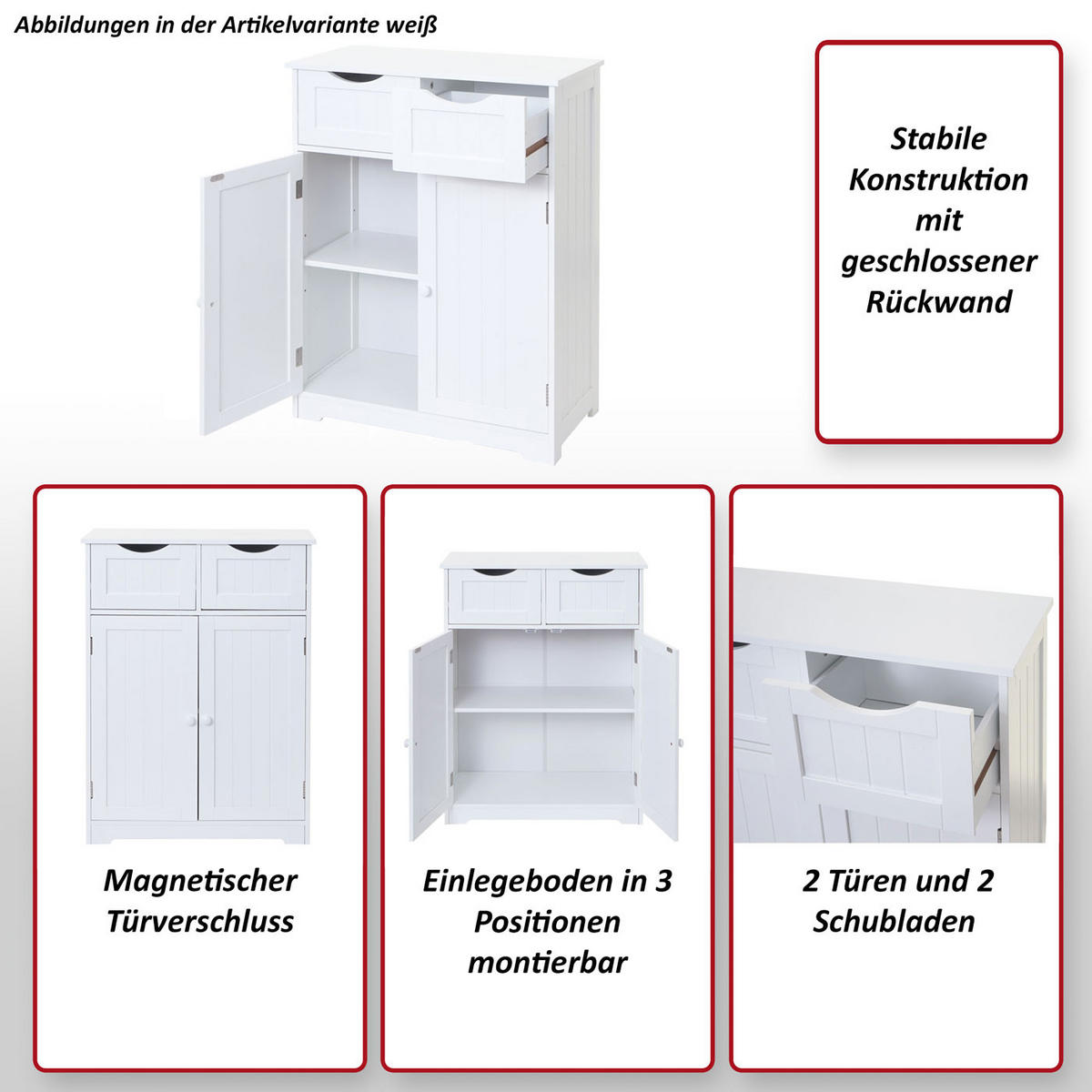 KOMMODE 2 SCHUBLADEN 2 TÜREN Reinweiß - Weiß, Holzwerkstoff (70/80/35cm) - MCW