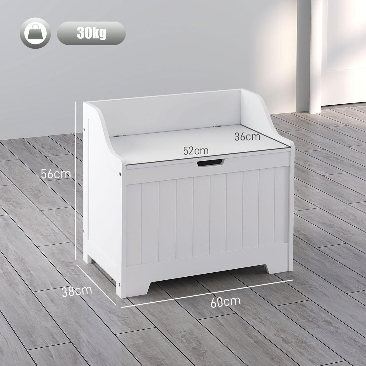 TRUHE Aufbewahrungsbox, U-förmigem Ausschnitt, Weiß, 60 x 38 x 56 cm - Weiß, Holzwerkstoff (60/56/38cm) - HOMCOM